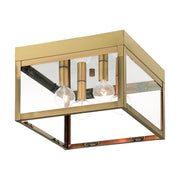 Nyack 4-Light Outdoor Flush Mount in Antique Brass with Polished Chrome Stainless Steel Reflector