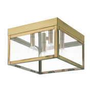 Nyack 4-Light Outdoor Flush Mount in Antique Brass with Polished Chrome Stainless Steel Reflector