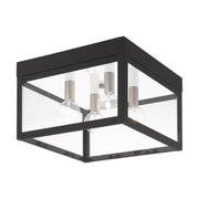 Nyack 4-Light Outdoor Flush Mount in Black with Brushed Nickel Finish Cluster