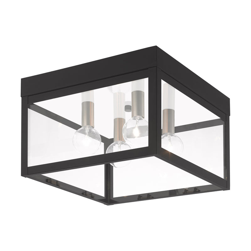 Nyack 4-Light Outdoor Flush Mount in Black with Brushed Nickel Finish Cluster