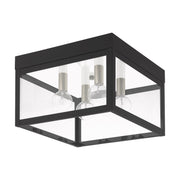 Nyack 4-Light Outdoor Flush Mount in Black with Brushed Nickel Finish Cluster