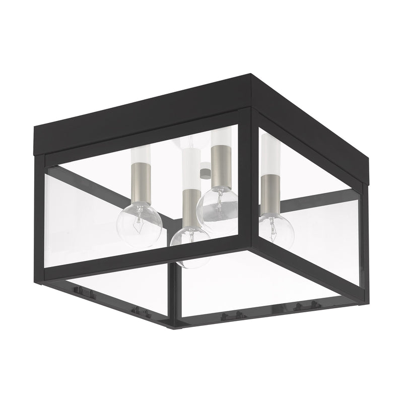 Nyack 4-Light Outdoor Flush Mount in Black with Brushed Nickel Finish Cluster