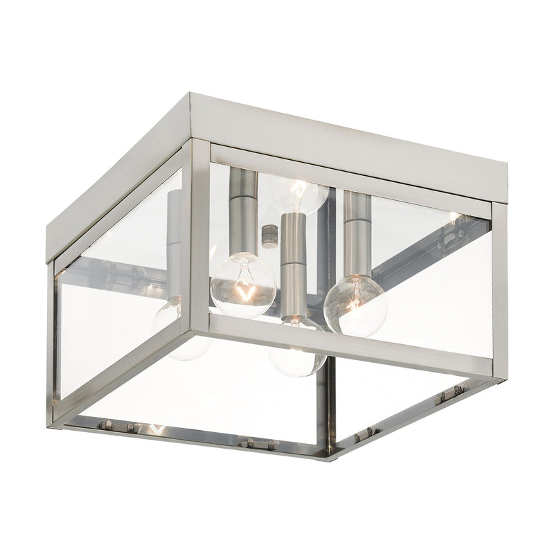 Nyack 4-Light Outdoor Flush Mount in Brushed Nickel with Polished Chrome Stainless Steel Reflector