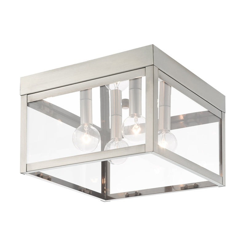 Nyack 4-Light Outdoor Flush Mount in Brushed Nickel with Polished Chrome Stainless Steel Reflector