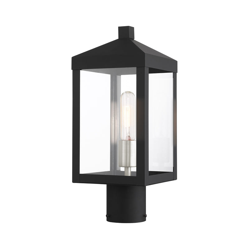 Nyack Small Outdoor Post Light in Black with Brushed Nickel Cluster