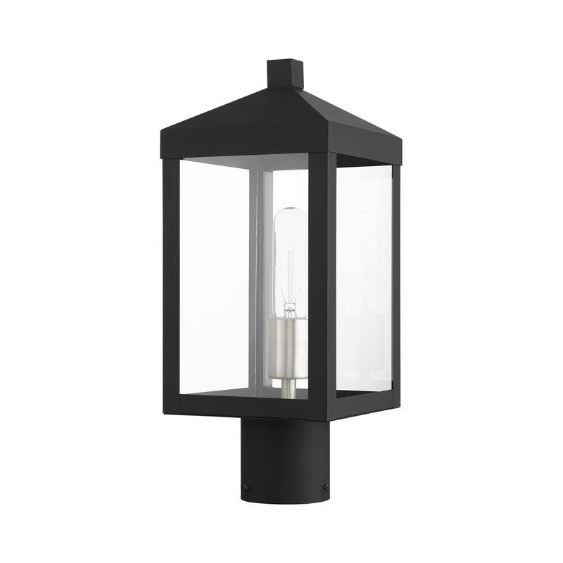 Nyack Small Outdoor Post Light in Black with Brushed Nickel Cluster