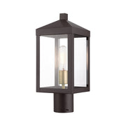 Nyack Small Outdoor Post Light in Bronze with Antique Brass Cluster