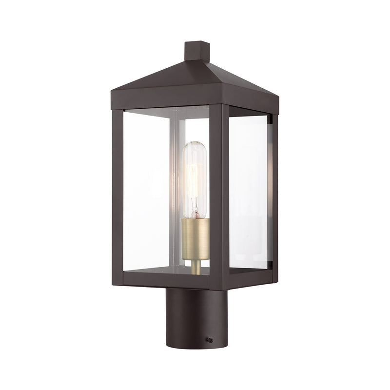Nyack Small Outdoor Post Light in Bronze with Antique Brass Cluster