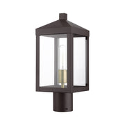 Nyack Small Outdoor Post Light in Bronze with Antique Brass Cluster