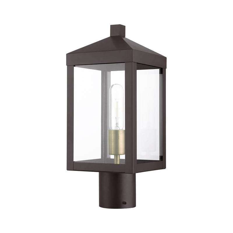 Nyack Small Outdoor Post Light in Bronze with Antique Brass Cluster