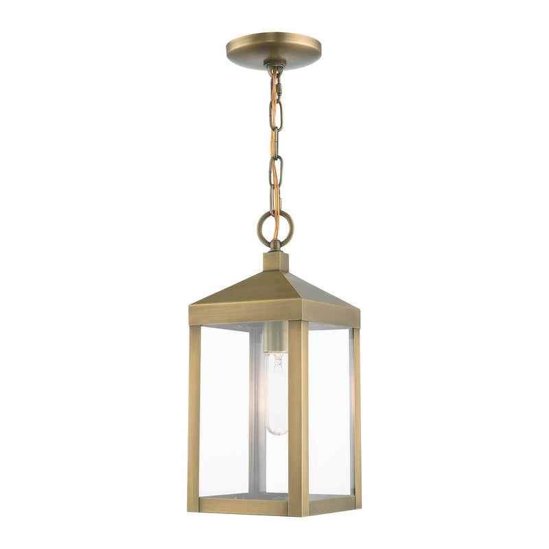 Nyack Small Outdoor Pendant Lantern in Antique Brass