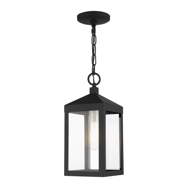 Nyack Small Outdoor Pendant Lantern in Black with Brushed Nickel Cluster
