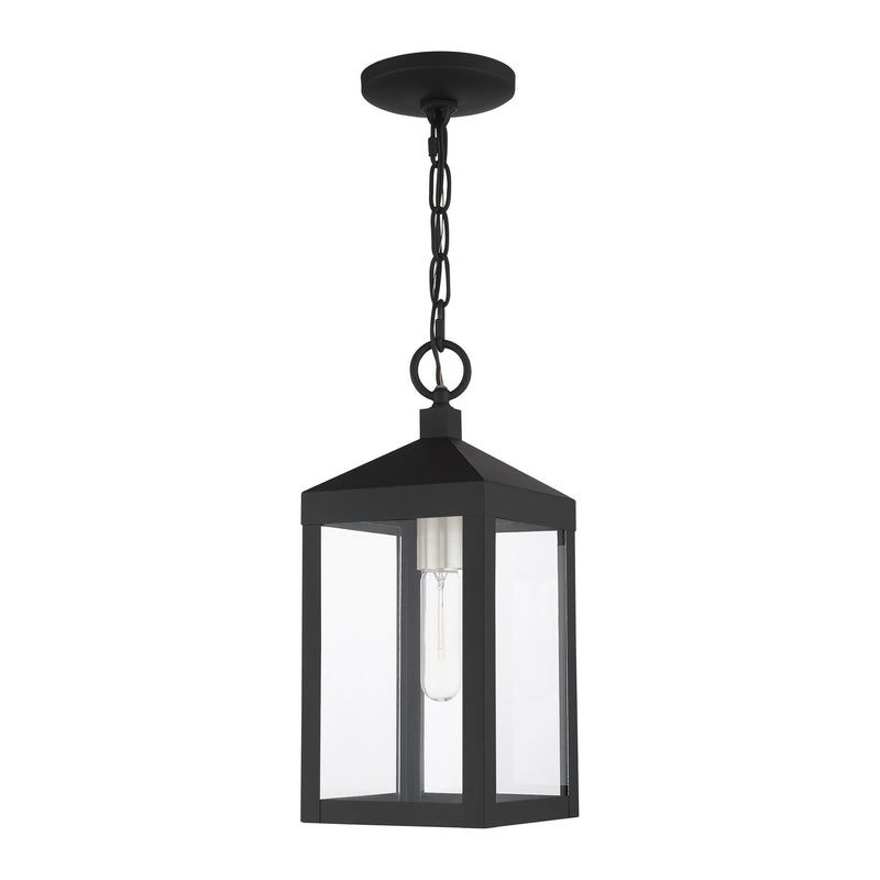 Nyack Small Outdoor Pendant Lantern in Black with Brushed Nickel Cluster