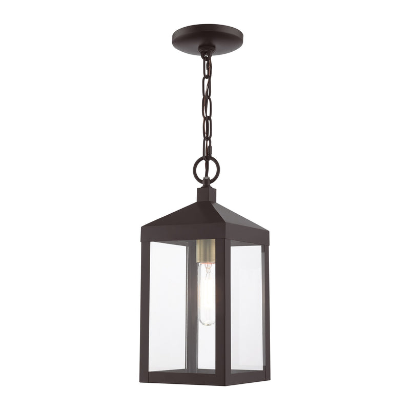 Nyack Small Outdoor Pendant Lantern in Bronze with Antique Brass Cluster