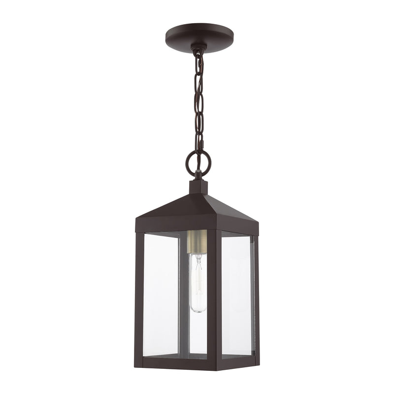 Nyack Small Outdoor Pendant Lantern in Bronze with Antique Brass Cluster