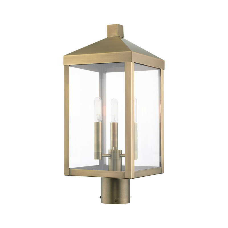 Nyack 3-Light Medium Outdoor Post Light in Antique Brass