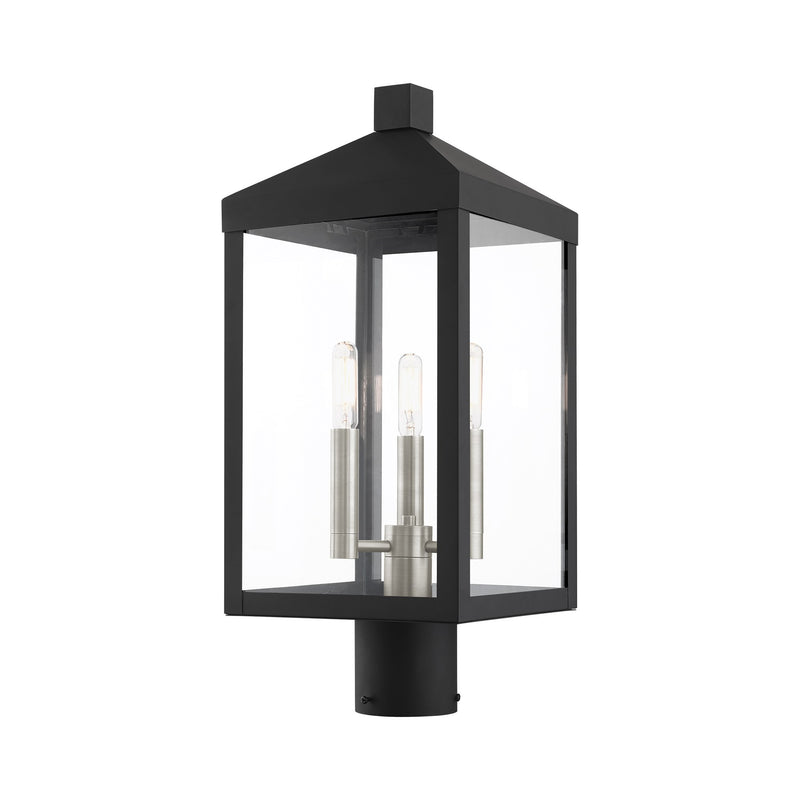 Nyack 3-Light Medium Outdoor Post Light in Black with Brushed Nickel Cluster