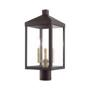 Nyack 3-Light Medium Outdoor Post Light in Bronze with Antique Brass Cluster