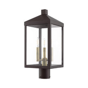 Nyack 3-Light Medium Outdoor Post Light in Bronze with Antique Brass Cluster