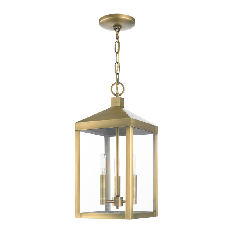 Nyack 3-Light Medium Outdoor Pendant Lantern in Antique Brass