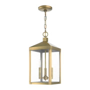 Nyack 3-Light Medium Outdoor Pendant Lantern in Antique Brass
