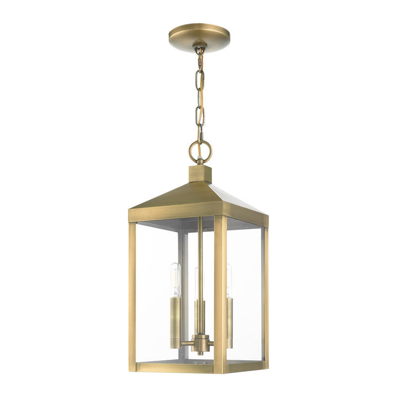 Nyack 3-Light Medium Outdoor Pendant Lantern in Antique Brass
