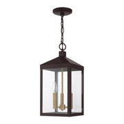 Nyack 3-Light Medium Outdoor Pendant Lantern in Bronze with Antique Brass Cluster