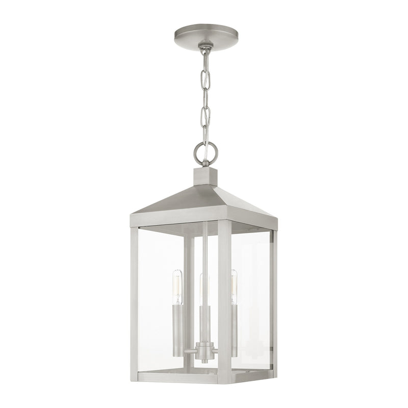 Nyack 3-Light Medium Outdoor Pendant Lantern in Brushed Nickel
