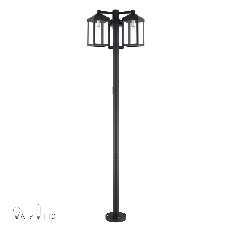 Nyack 3-Head Outdoor Post Light in Black with Brushed Nickel Accents