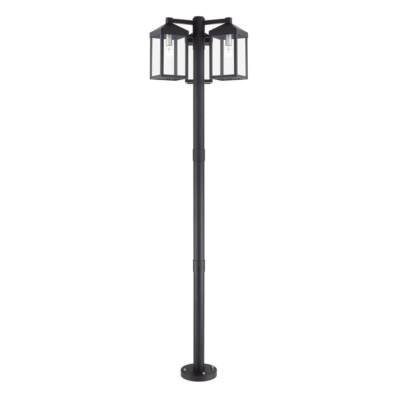 Nyack 3-Head Outdoor Post Light in Black with Brushed Nickel Accents