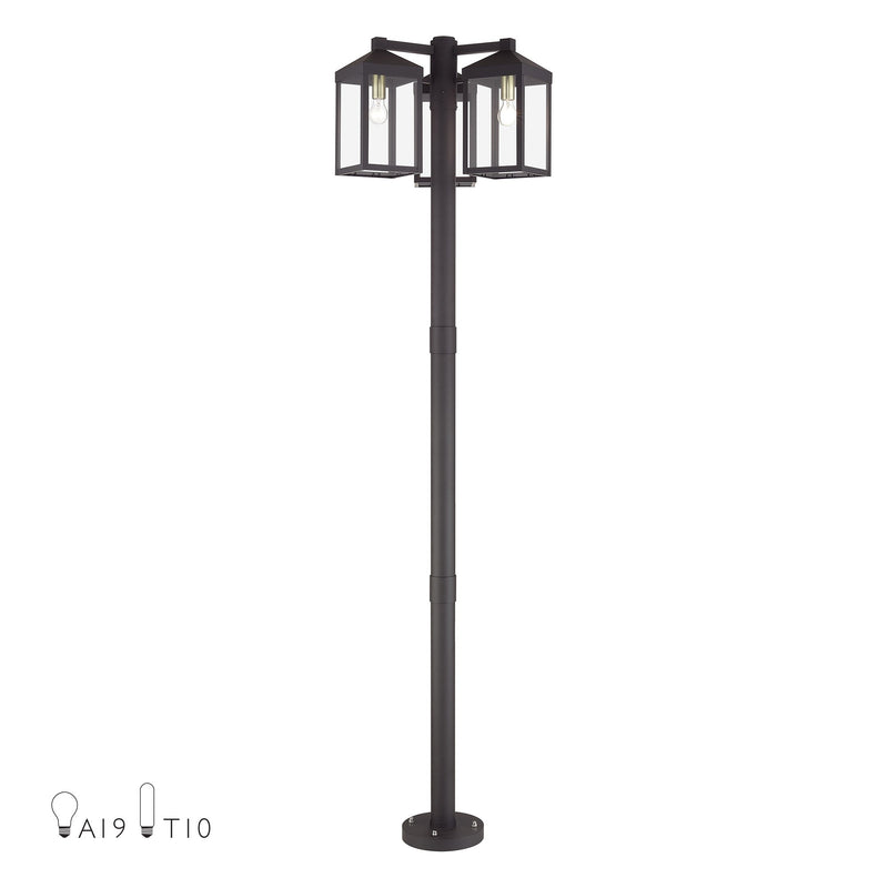Nyack 3-Head Outdoor Post Light in Bronze with Antique Brass Accents
