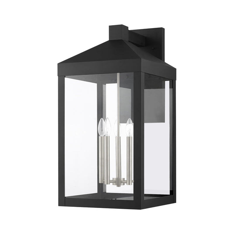 Nyack 5-Light Extra Large Outdoor Wall Lantern in Black with Brushed Nickel Cluster