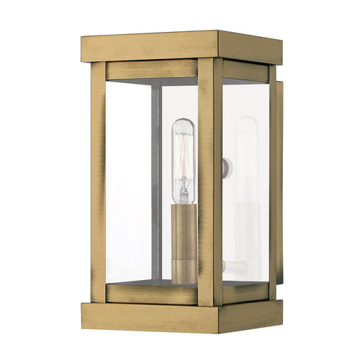 Hopewell Mini Outdoor Wall Lantern in Antique Brass with Polished Chrome Stainless Steel Reflector