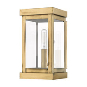 Hopewell Mini Outdoor Wall Lantern in Antique Brass with Polished Chrome Stainless Steel Reflector