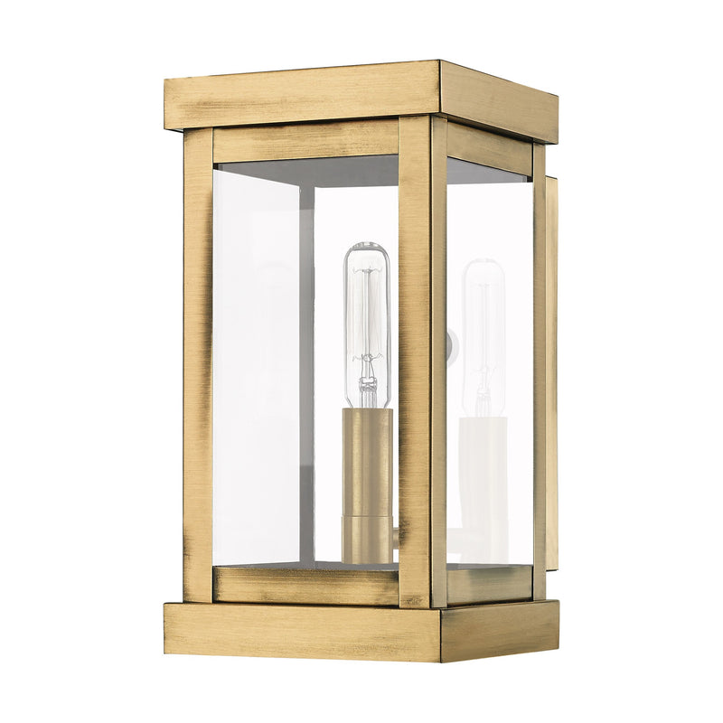 Hopewell Mini Outdoor Wall Lantern in Antique Brass with Polished Chrome Stainless Steel Reflector