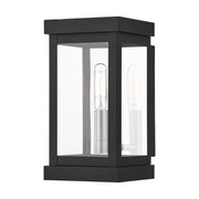 Hopewell Mini Outdoor Wall Lantern in Black with Brushed Nickel Finish Cluster and Polished Chrome Stainless Steel Reflector