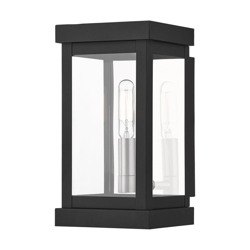 Hopewell Mini Outdoor Wall Lantern in Black with Brushed Nickel Finish Cluster and Polished Chrome Stainless Steel Reflector