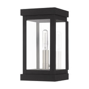 Hopewell Mini Outdoor Wall Lantern in Black with Brushed Nickel Finish Cluster and Polished Chrome Stainless Steel Reflector