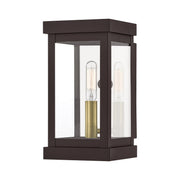 Hopewell Mini Outdoor Wall Lantern in Bronze with Antique Brass Finish Cluster and Polished Chrome Stainless Steel Reflector