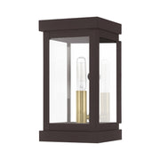 Hopewell Mini Outdoor Wall Lantern in Bronze with Antique Brass Finish Cluster and Polished Chrome Stainless Steel Reflector