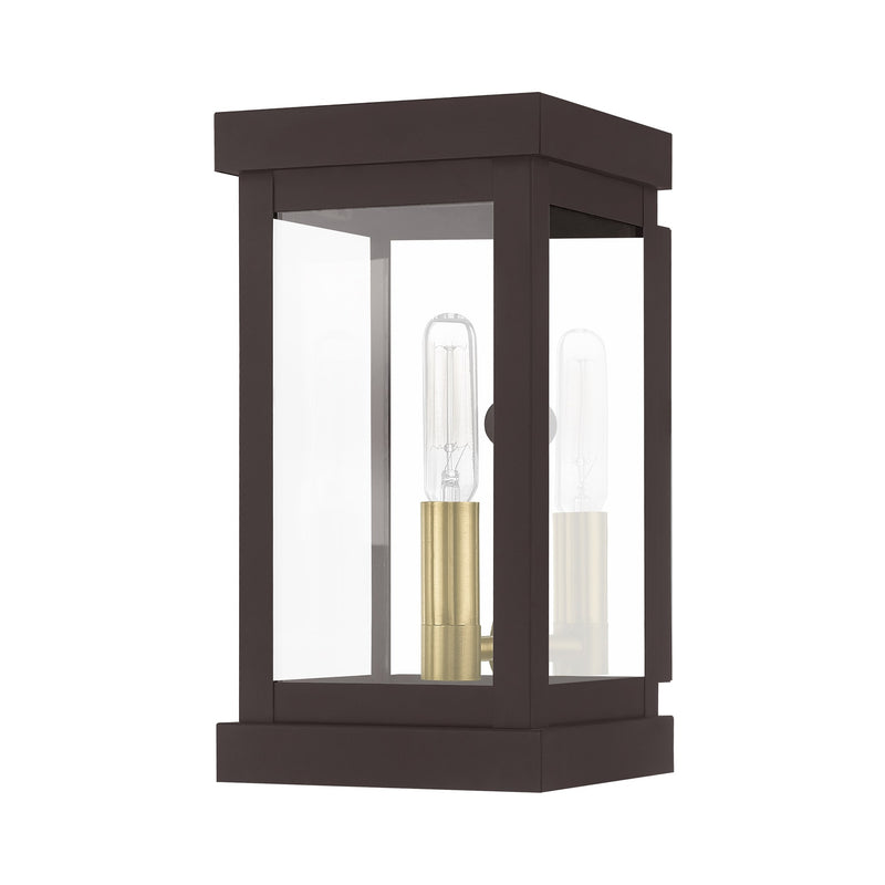 Hopewell Mini Outdoor Wall Lantern in Bronze with Antique Brass Finish Cluster and Polished Chrome Stainless Steel Reflector