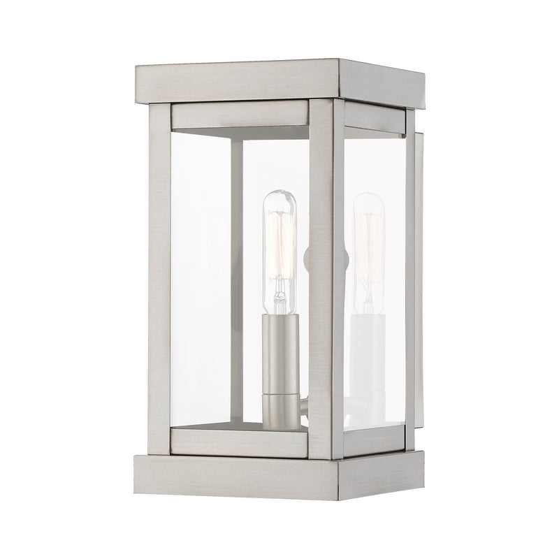 Hopewell Mini Outdoor Wall Lantern in Brushed Nickel with Polished Chrome Stainless Steel Reflector