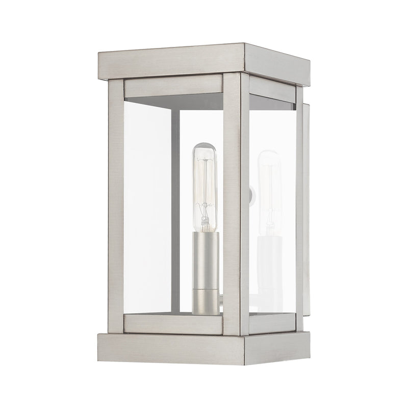 Hopewell Mini Outdoor Wall Lantern in Brushed Nickel with Polished Chrome Stainless Steel Reflector