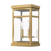 Hopewell 2-Light Small Outdoor Wall Lantern in Antique Brass with Polished Chrome Stainless Steel Reflector