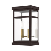 Hopewell 2-Light Small Outdoor Wall Lantern in Bronze with Antique Brass Finish Cluster and Polished Chrome Stainless Steel Reflector