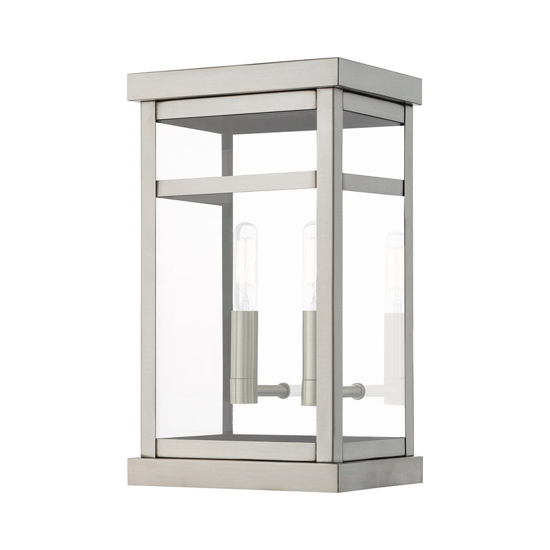 Hopewell 2-Light Small Outdoor Wall Lantern in Brushed Nickel with Polished Chrome Stainless Steel Reflector