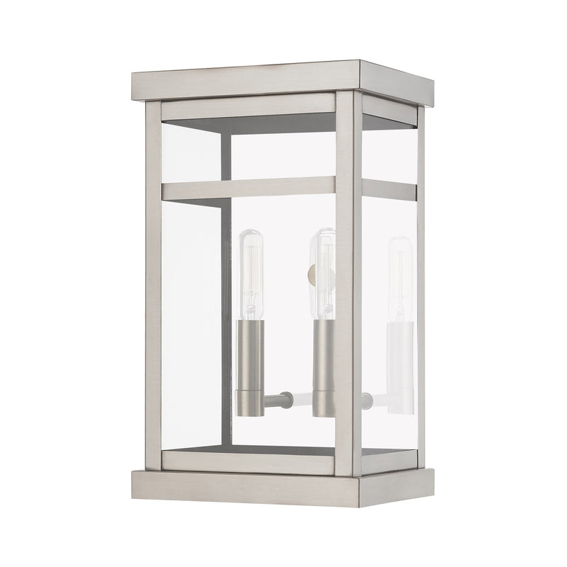 Hopewell 2-Light Small Outdoor Wall Lantern in Brushed Nickel with Polished Chrome Stainless Steel Reflector