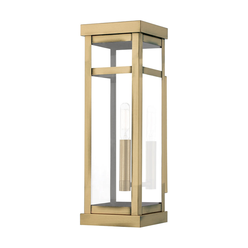 Hopewell Tall Outdoor Wall Lantern in Antique Brass with Polished Chrome Stainless Steel Reflector