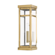 Hopewell Tall Outdoor Wall Lantern in Antique Brass with Polished Chrome Stainless Steel Reflector