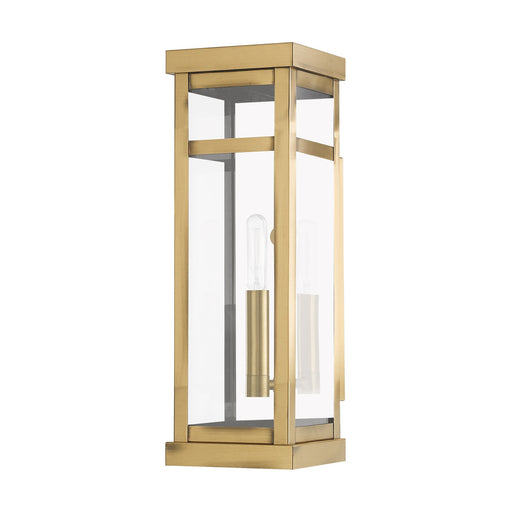 Hopewell Tall Outdoor Wall Lantern in Antique Brass with Polished Chrome Stainless Steel Reflector